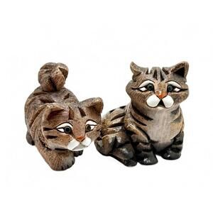 Set of 2 Vintage Artesania Rinconada Uruguay Handcrafted Ceramic Cat Figurines